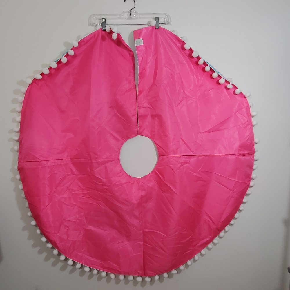 Lilly Pulitzer Christmas Tree Skirt Home Decor Bohemian Queen Pom Pom Pink Blue - Picture 7 of 10